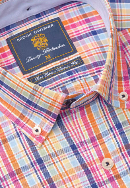 Brook Taverner - Regular Fit Multicolour Check Cotton Short Sleeve Shirt