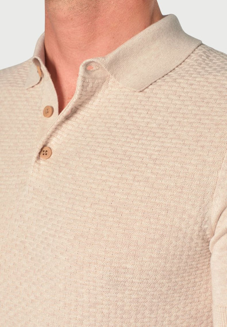 Brook Taverner - Pure Cotton Oatmeal Brick Knit Polo Shirt - Riggs