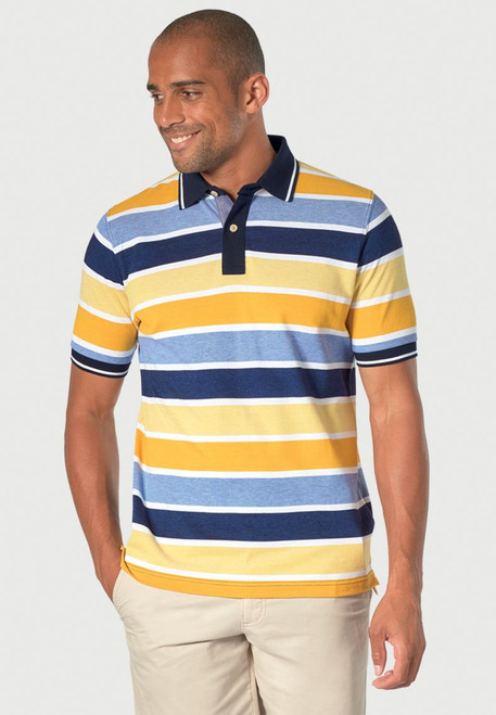 Brook Taverner - Murray Pure Cotton Yellow Stripe Pique Polo Shirt