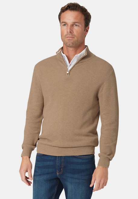 Brook Taverner - Ricky Sand Pique Knit Zip Neck Jumper