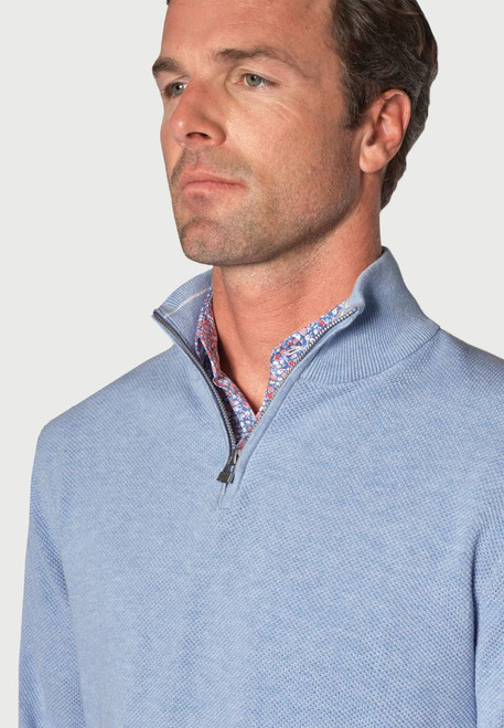 Brook Taverner - Ricky Sky Blue Pique Knit Zip Neck Jumper