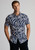 Brook Taverner - Regular Fit Navy Oversized Leaf Print Linen Cotton Short Sleeve Shirt