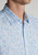 Brook Taverner - Regular Fit Sky Blue Botanical Print Slub Cotton Short Sleeve Shirt