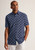 Brook Taverner - Regular Fit Navy Geometric Print Seersucker Short Sleeve Shirt