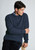 Brook Taverner - Allerford Navy Nep Cable Knit Lambswool Blend Crew Neck Jumper