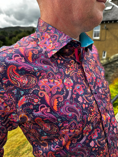 Claudio Lugli - NAVY WITH MULTI PAISLEY LONG SLEEVE SHIRT - Graham