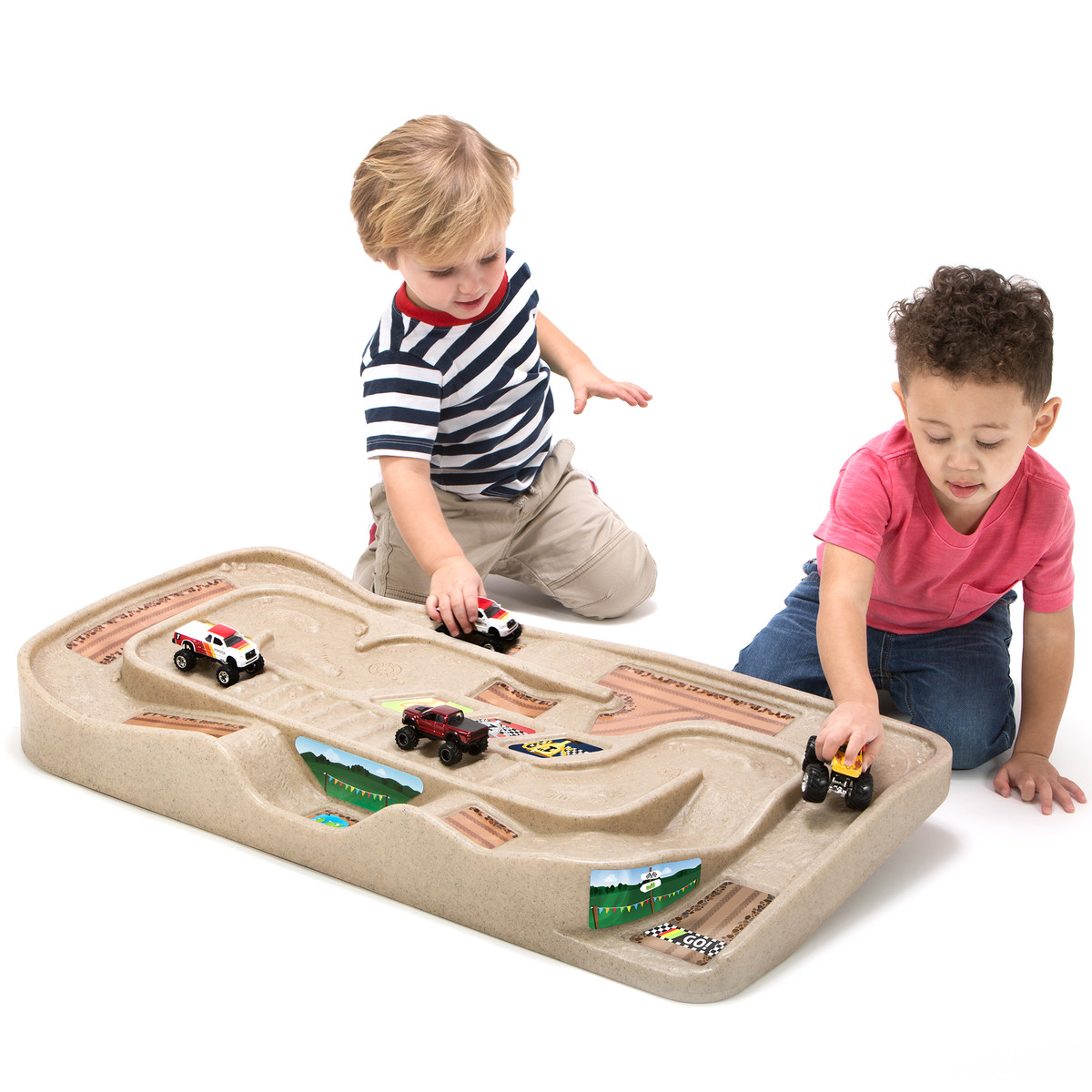 Kids dual lane car racetrack for toddlers | easy assembly