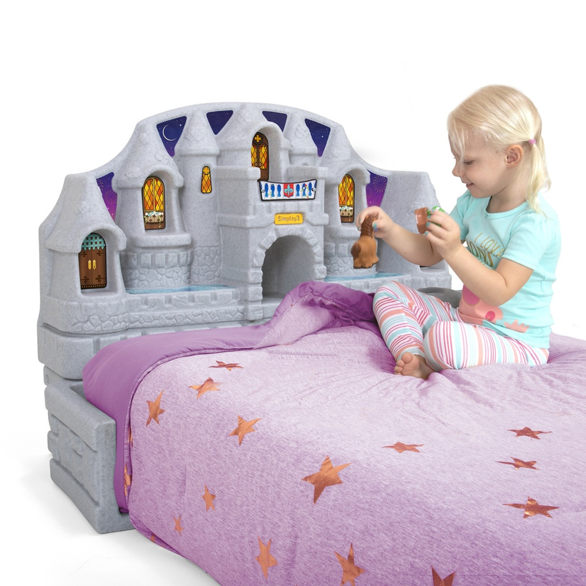 Simplay3 Imagination Castle Headboard positioned on floor with girl playing