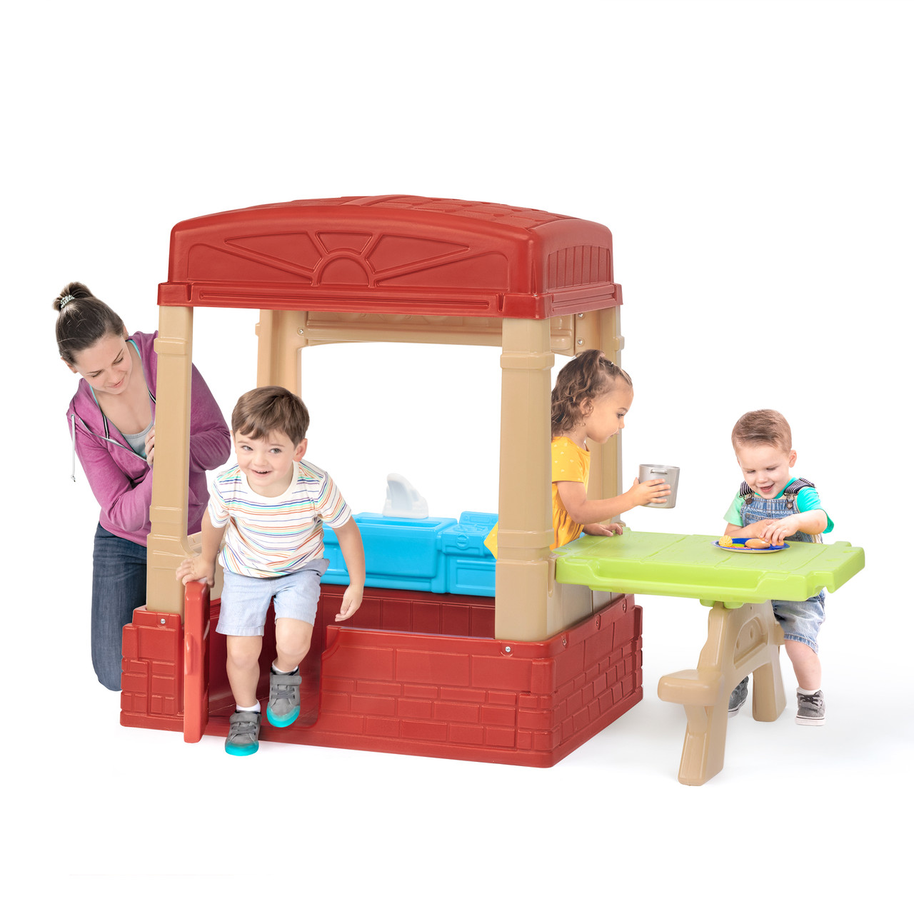 Simplay3 Sunny Day Picnic Playhouse for Kids - Indoor Outdoor Playset with  kitchen, picnic table, built-in floor, working door and more!