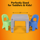 Perfectly sized for toddlers and kids, 19" high, 23" wide, 23" deep