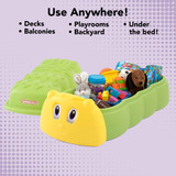 Sand and storage caterpillar is great for playrooms, backyards, decks and is easy to store under the bed