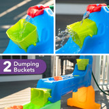 Simplay3 Rushing River Falls Water Play Table has spill and fill buckets for STEAM learning