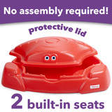 no assembly required, protective lid and 2 built-in seats