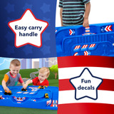 easy carry handle, fun decals