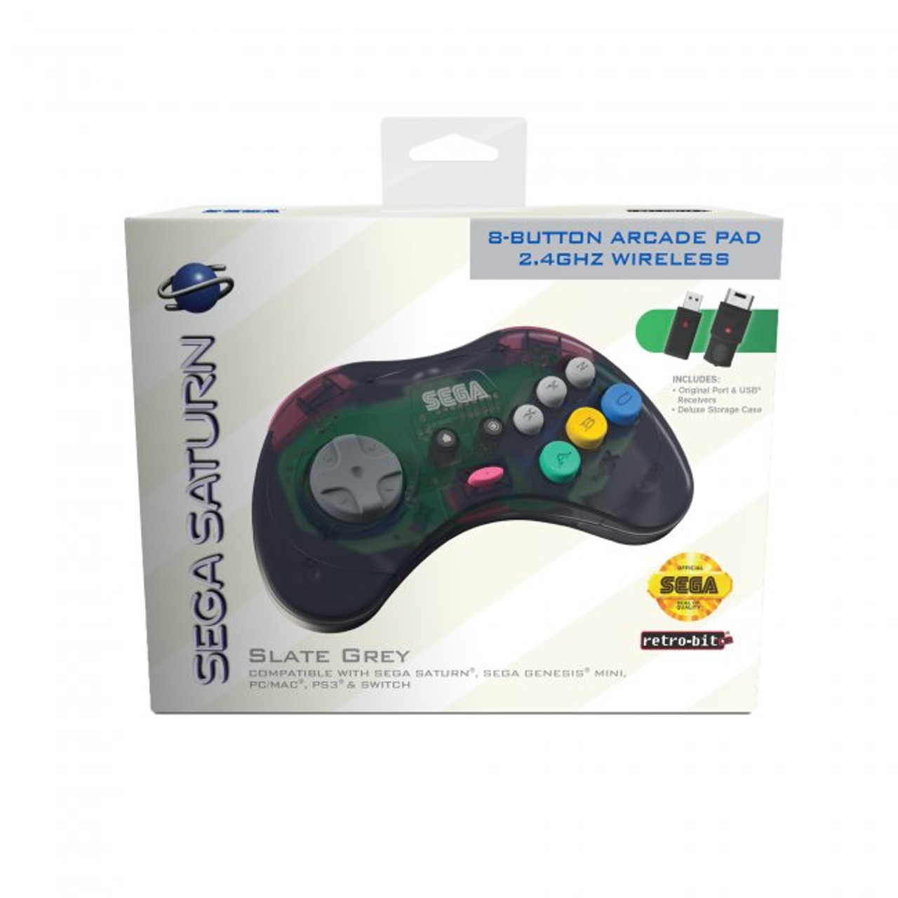 Retro-Bit Official Sega Saturn USB Controller Pad (Model 2) for Sega  Genesis Mini, PS3, PC, Mac, Steam, Switch - USB Port (Slate Gray)