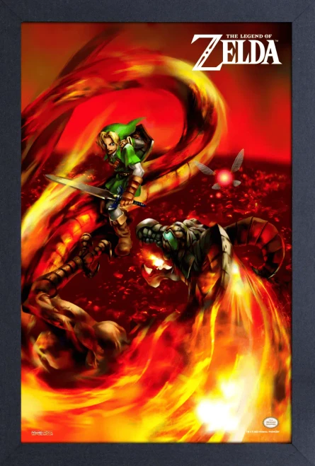 The Legend of Zelda: Ocarina of Time "Link Battles Volvagia" Framed Gel Coated Poster