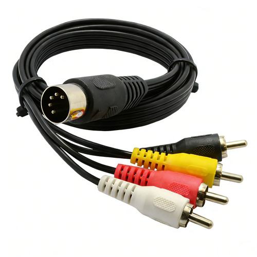 Composite Video & Audio Cable for Sega Genesis Model 1, C64, Atari 8-Bit (5-Pin DIN to 4-RCA)