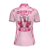 Pink Argyle Pattern Women Polo Shirt, Grip It Rip It Sip It Golf Short Sleeve Polo Shirt, Best Pink Golf Polo Shirt For Women