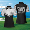 Custom Swing Swear Repeat Custom Short Sleeve Women Polo Shirt, Black And White Golf Shirt For Female Players - Perfect Gift For Women