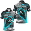 Custom Billiard Multicolor Turquoise Grunge Stains 8 Ball Pool Customized Name, Team Name 3D Polo Shirt