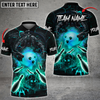 Custom Bowling And Pins Dragon And Skull Multicolored Bowling Jerseys Custom Name And Team Name 3D Polo Shirt