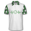 Custom Tennis Heartbeat Pulse Line Green Argyle Plaid Customized Name All Over Printed Polo Shirt