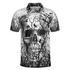 Skull Crow Black And White Short Sleeve Polo Shirt, Dark Forest Skull Crow Shirt For Men, Best Polo Shirt For Halloween - Perfect Gift For Men