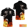 Custom Poker Four Of A Kind Aces Skull On Fire Personalized Name 3D Polo Shirt Gift For Poker Players