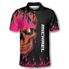 Custom 3D All Over Print Fire Skull Billiard Personalized Name Shirt, Skull Polo Shirt
