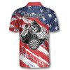 Custom American Flag Water Color Custom Darts Polo Shirts for Men, Dart Skull Shirt