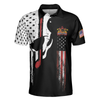 Skull American Flag With Golf Club Polo Shirt, Black And White American Flag Polo Shirt, Patriotic Golf Shirt For Men - Perfect Gift For Men, Golfers