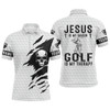 Custom Golf Men Polo Shirt - Custom Name White Skull Apparel - Personalized Gift For Golf Lover, Men, Husband, Team - Jesus Is My Savior, Golf Is My Therapy