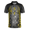Golf Yellow Pattern Short Sleeve Men Polo Shirt, Checker Pattern Racing Polo Shirt, Best Golf Shirt For Men, Best Gift For Golfers
