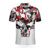 Red And White Camouflage Golf Set Skull Short Sleeve Polo Shirt, Camo Golf Shirt For Men Coolspod