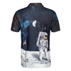 Men Polo Shirt - Astronaut Moon Golf Men Polo Shirt, Short Sleeve Polo Shirt - Gift For Golfer - American Flag Men Polo Shirt
