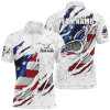 Custom American Flag Ripped White Grunge Golf Men Polo Shirts Custom Patriotic Golf Shirts For Men