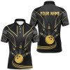 Personalized Men Bowling Polo, Quarter Zip Shirt Black and Gold Men Bowlers Custom Team Bowling Jersey
