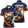 Custom Flaming Dart Skull Darts Polo Shirts For Men Customized Darts Shirts For Team Dart Jerseys |Blue