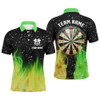Custom Green And Yellow Fire Dartboard Men Darts Polo Shirts Custom Dart Shirts For Team Dart Jerseys