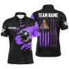 Customized Grunge American Flag 8 Ball Pool Men Billiard Polo Shirts, Pool Player Shirts |Purple