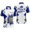 Custom King Of Darts Blue White Mens Darts Polo Shirt Customized Darts Jersey For Men