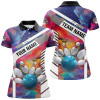Custom Colorful bowling Polo, Quarter Zip Shirt for Women Custom bowling ball and pins Team Bowling jerseys