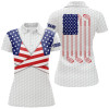Custom American Flag White Golf Pattern Womens Polo Shirt Patriotic Golf Shirts For Women Golf Gifts