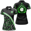 Custom Personalized Bowling Polo Shirts For Women Custom Name Black Green Bowling Pattern, Bowling Team Shirt