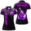Custom Purple Flame Bowling Jersey For Women Custom Bowling Polo, Quarter-Zip Shirt for Team, Gift for Bowler
