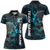 Custom Blue Flame Skull Bowling Shirts For Women, Halloween Bowling Team Outfits