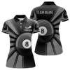 Custom Billiard 8 Ball Grey Version Personalized Name 3D Polo Shirts For Women Custom Team Billiard Shirts