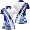 Custom White Bowling Polo Shirts For Women Custom blue light bowling ball pins Team League Jerseys