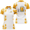 Custom White Yellow Womens Golf Shirt Golf & Beer Custom Name Womens Golf Polo Shirt