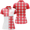 Custom Golf Addicted Womens Golf Polo Shirts Custom Name Red And White Golf Ball Clubs Argyle Plaid Pattern